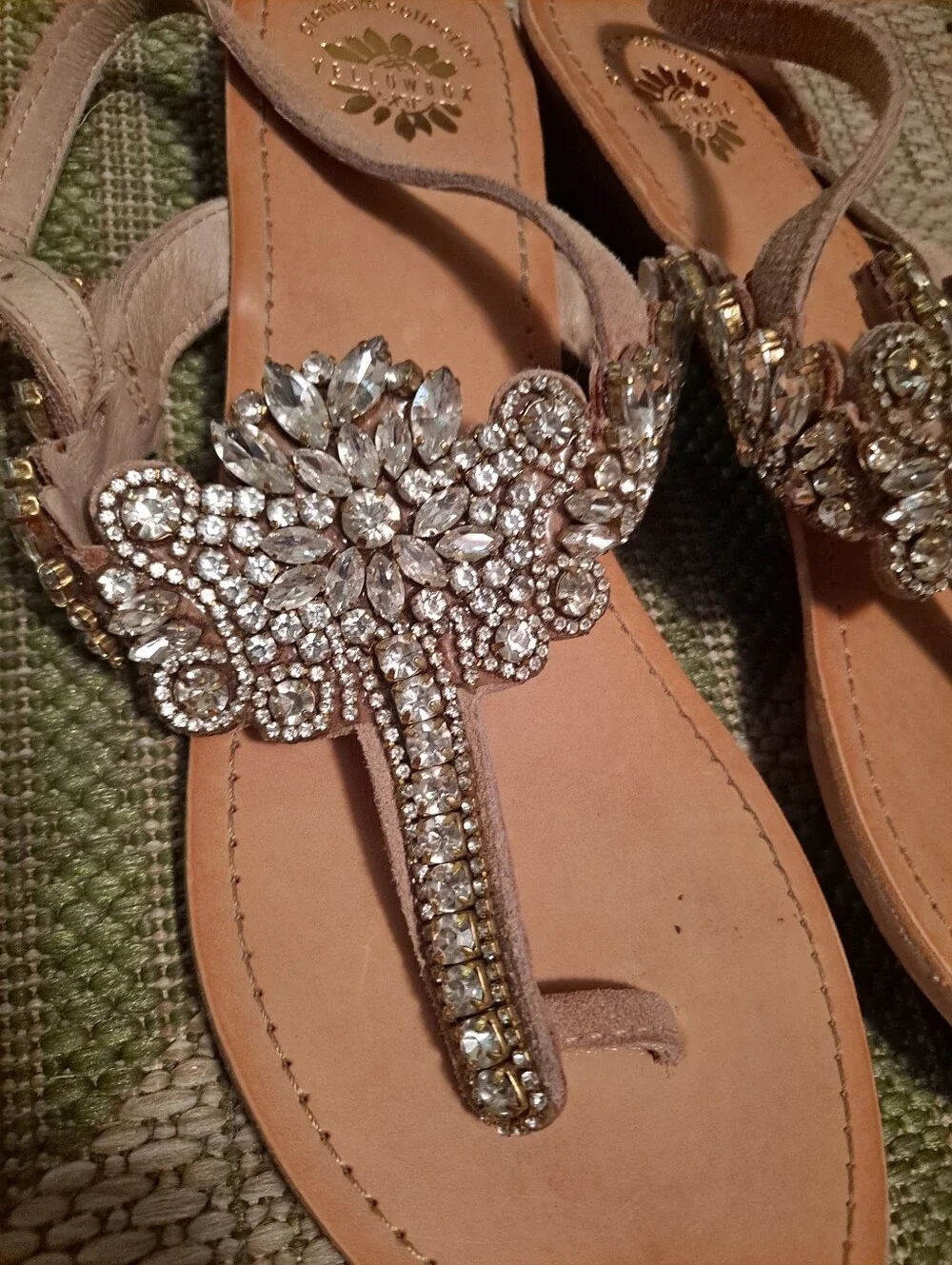 YellowBox Embellished Taupe Crystal T-Strap Sandals - Picture 4 of 6